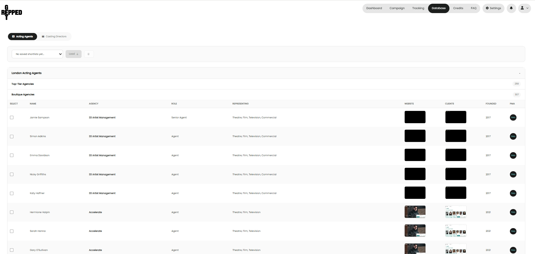 Our database is catergorised for actors at all stages of their careers